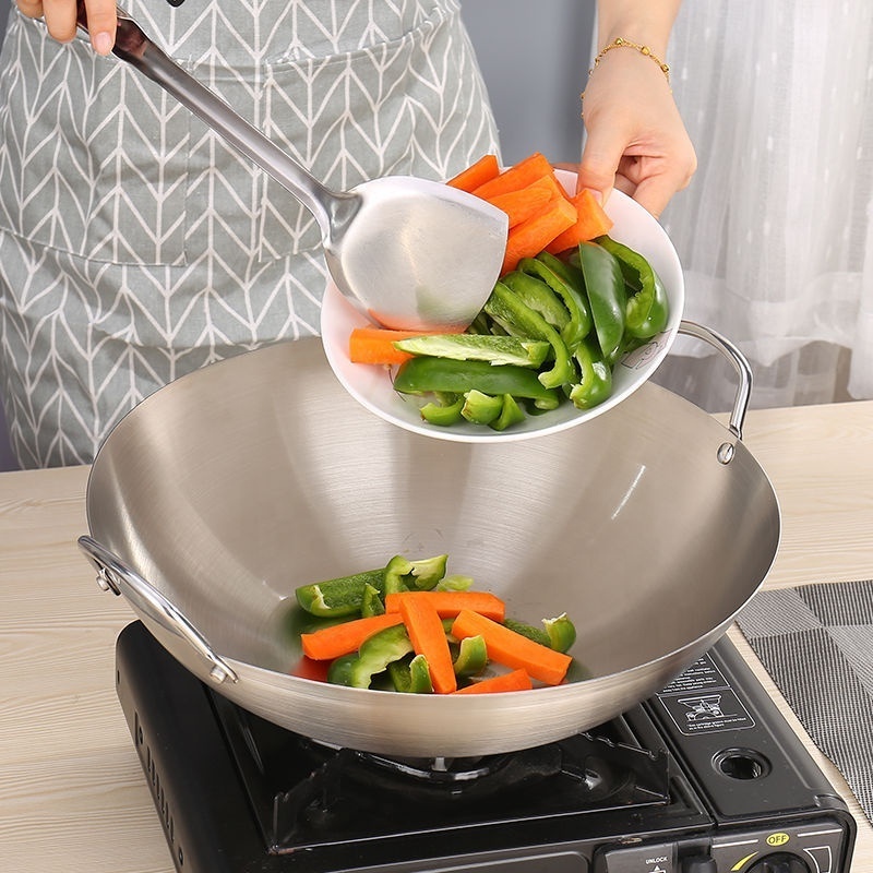 30cm-60cm cookware Stainless Steel Wok double ear Big wok with handles kitchen stainless wok pan