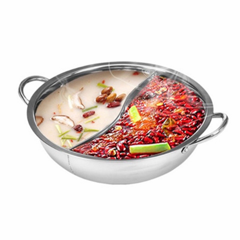 Two Compartments Flavor Induction Cooker Stainless Steel Hot Pot Separation Induction Polishing Soup Cooking Pot