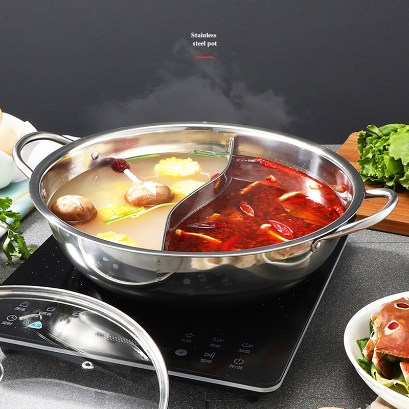 Two Compartments Flavor Induction Cooker Stainless Steel Hot Pot Separation Induction Polishing Soup Cooking Pot