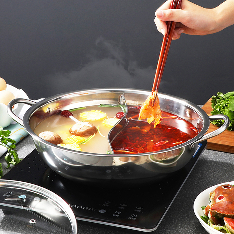 Two Compartments Flavor Induction Cooker Stainless Steel Hot Pot Separation Induction Polishing Soup Cooking Pot