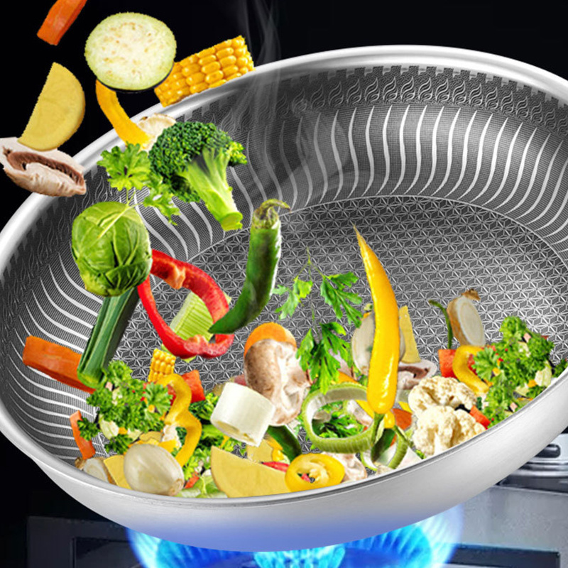 Meisite Customized cookware stainless steel honeycomb fry pan High quality nonstick cooking wok pan