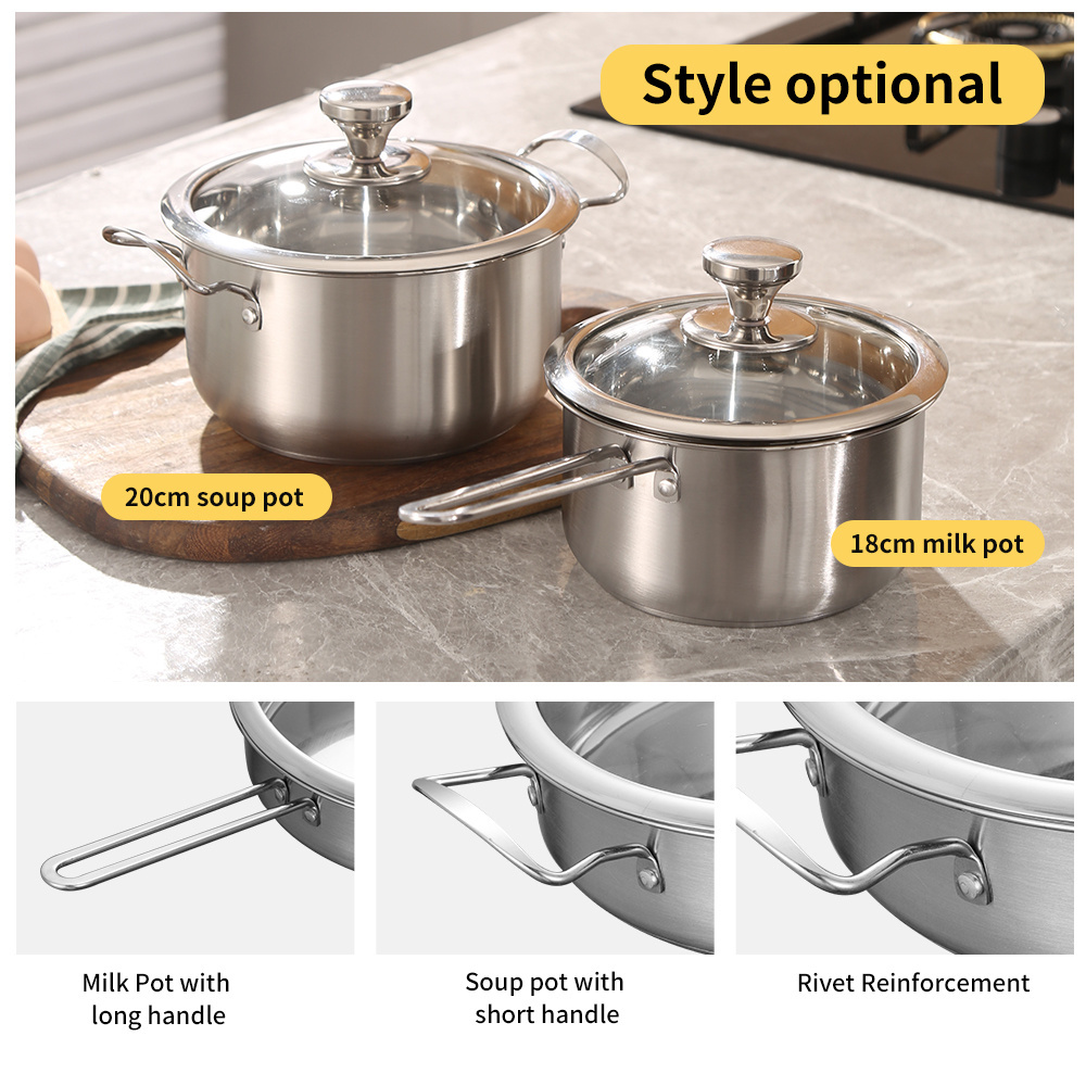 Factory Stainless Steel Cookware Set Soup Pot juego de ollas Milk Pot Kitchen Cooking Pots and pans