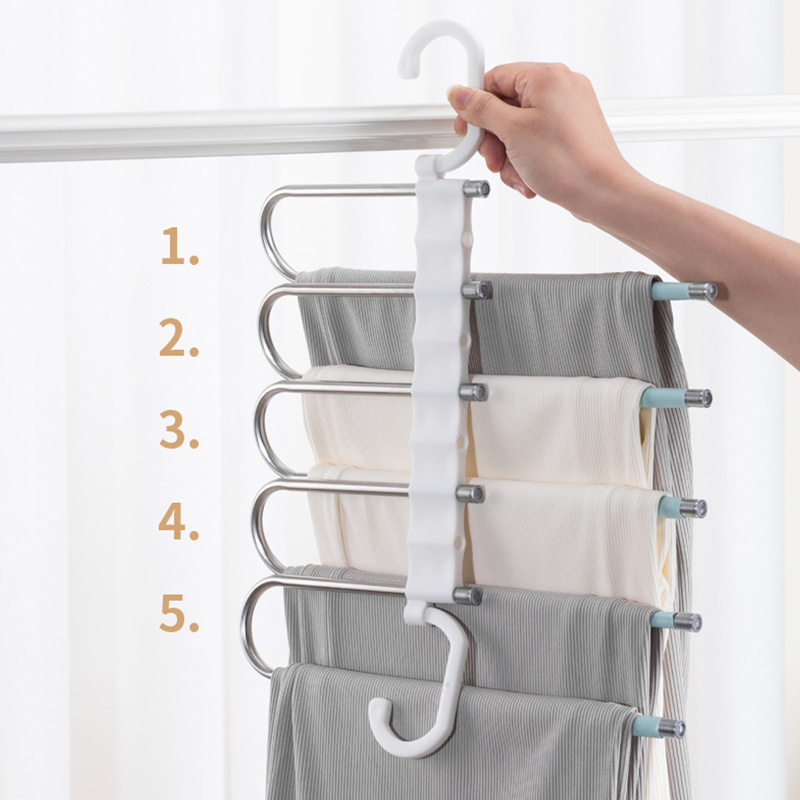 hot selling 5 tube folding Trousers organize rack multifunctional pants rack storage hanger space saving hanger Jeans rack