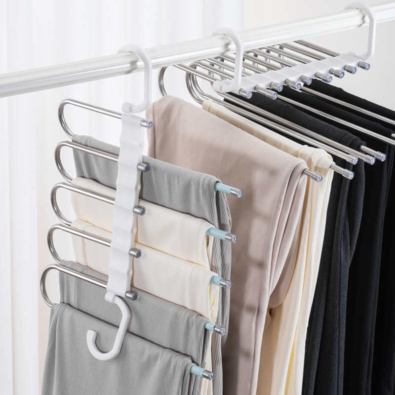 hot selling 5 tube folding Trousers organize rack multifunctional pants rack storage hanger space saving hanger Jeans rack