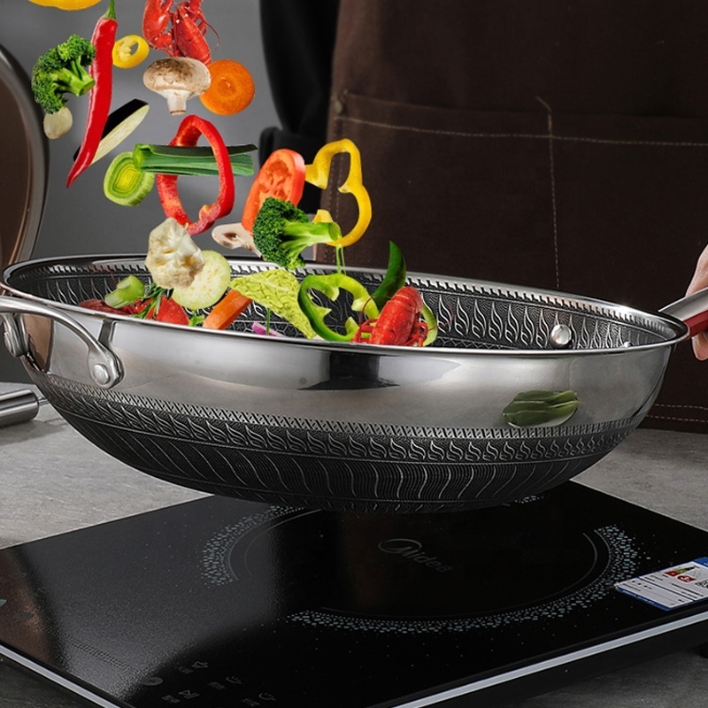 home Kitchen Cookware 34cm Tri ply Stainless steel 304 nonstick frying pan Double handles wok