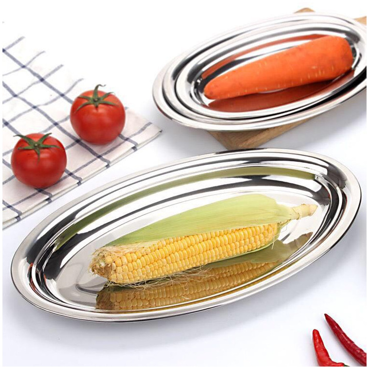 Wholesale stainless steel Restaurant Home oval plate deep oval plate inox deep egg shape plate egg tray