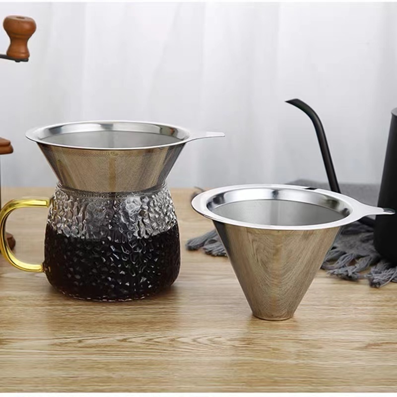 portable Reusable double layer metal mesh coffee maker pour over stainless steel coffee filter coffee cone drip