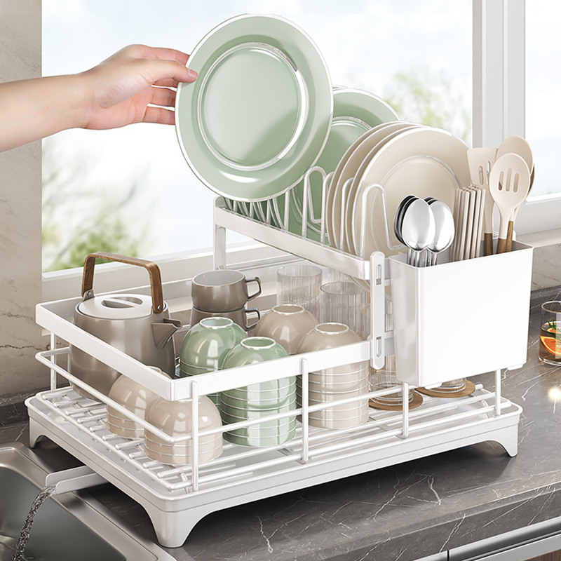 2024 New style double layer dish drain rack Kitchen metal tableware storage holder sink bowl plate organize rack