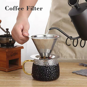 portable Reusable double layer metal mesh coffee maker pour over stainless steel coffee filter coffee cone drip