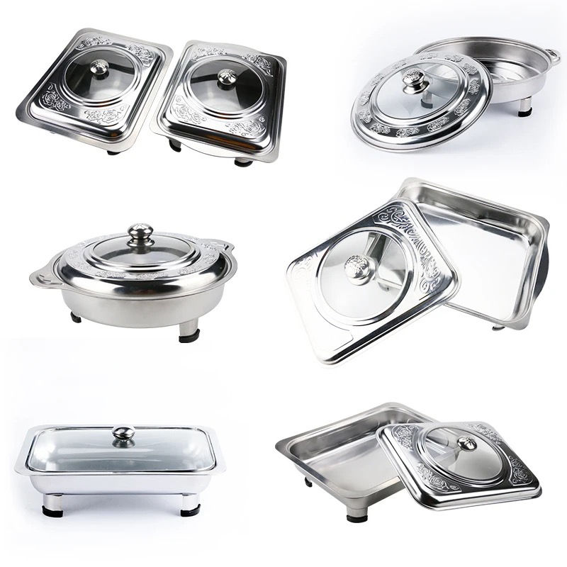 stainless steel camping food dish square furnace plate glass lid buffer stove restaurant buffet food dishes plate