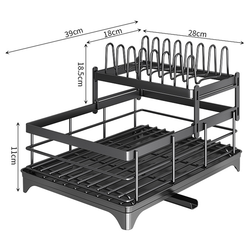 2024 New style double layer dish drain rack Kitchen metal tableware storage holder sink bowl plate organize rack