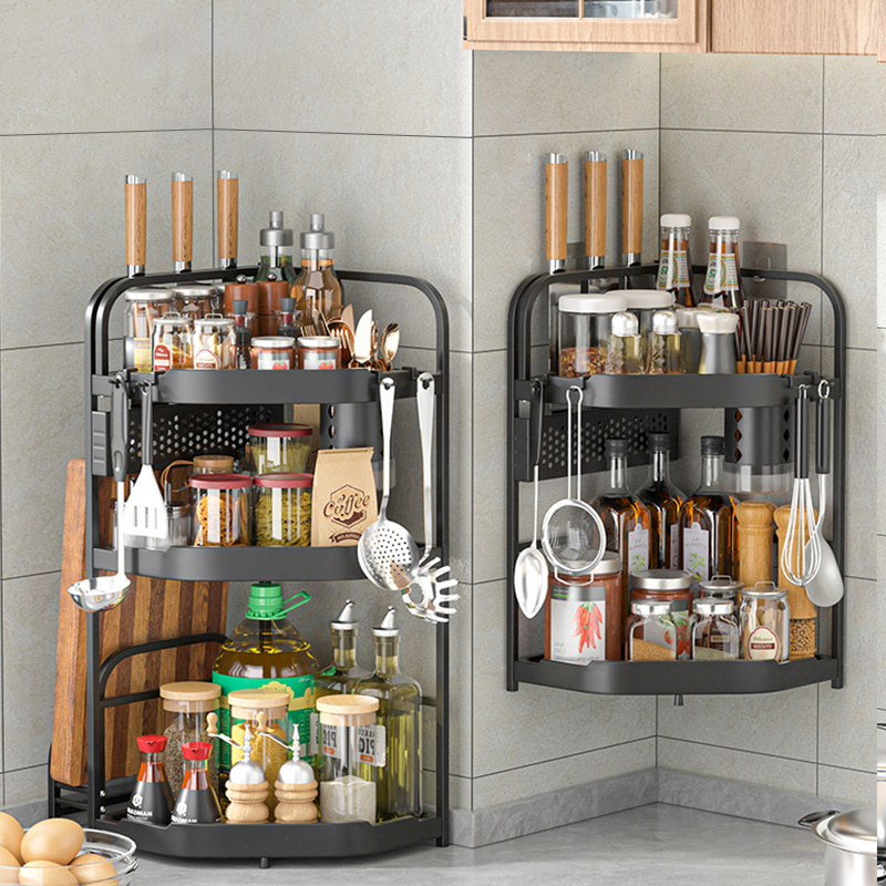 Hot Sale Double-layers Kitchen Spice Storage Rack Easy installation kitchen Organizer holder wall mounted shelf