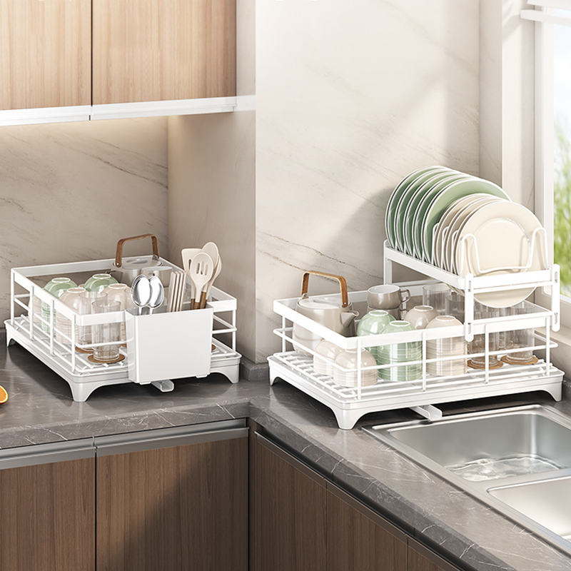 2024 New style double layer dish drain rack Kitchen metal tableware storage holder sink bowl plate organize rack