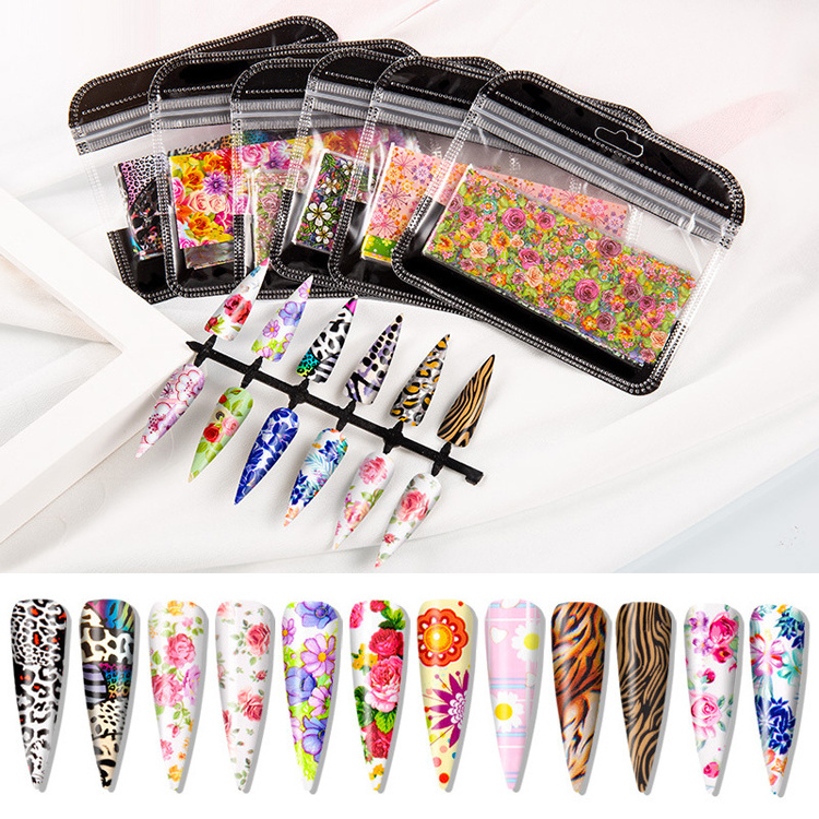 4*20cm 10 Sheets Mixed Styles in Bag Flower Pattern Transfer Foil Nail Art Sticker Decals Film DIY Manicure Tips