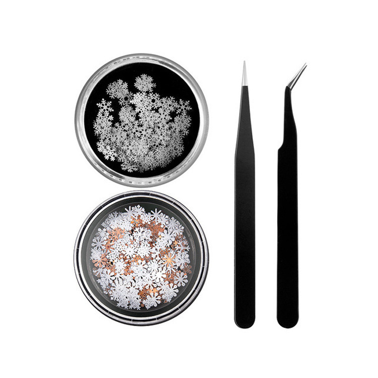 Snowflake Nail Art Sequins 3D Nail Decals Manicure Decoration Tools Christmas Nail Glitters with Tweezers