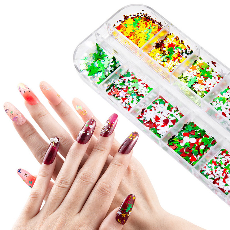 Snowflake Nail Art Sequins 3D Nail Decals Manicure Decoration Tools Christmas Nail Glitters with Tweezers