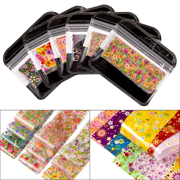 4*20cm 10 Sheets Mixed Styles in Bag Flower Pattern Transfer Foil Nail Art Sticker Decals Film DIY Manicure Tips