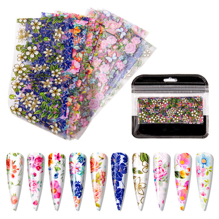 4*20cm 10 Sheets Mixed Styles in Bag Flower Pattern Transfer Foil Nail Art Sticker Decals Film DIY Manicure Tips