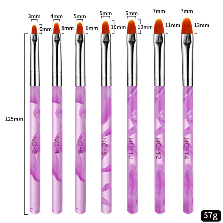 Hot Sale 7pcs/set Purple Acrylic Nail Brushes UV Gel Nail Polish Painting Drawing Brushes Set Manicure Tools