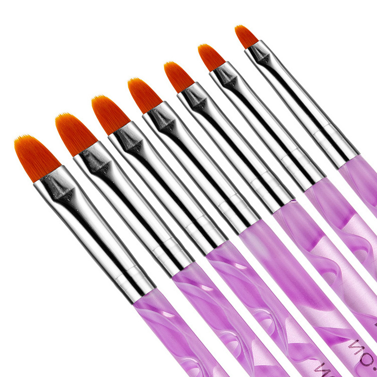 Hot Sale 7pcs/set Purple Acrylic Nail Brushes UV Gel Nail Polish Painting Drawing Brushes Set Manicure Tools