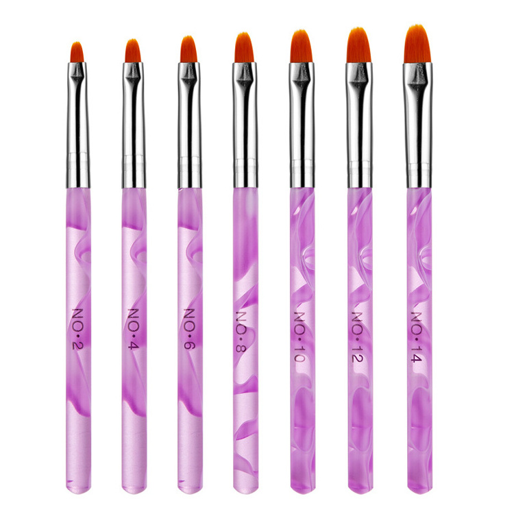 Hot Sale 7pcs/set Purple Acrylic Nail Brushes UV Gel Nail Polish Painting Drawing Brushes Set Manicure Tools