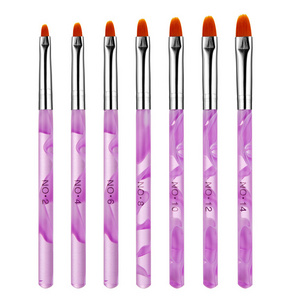 Hot Sale 7pcs/set Purple Acrylic Nail Brushes UV Gel Nail Polish Painting Drawing Brushes Set Manicure Tools