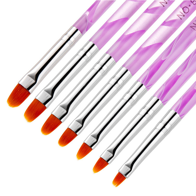 Hot Sale 7pcs/set Purple Acrylic Nail Brushes UV Gel Nail Polish Painting Drawing Brushes Set Manicure Tools