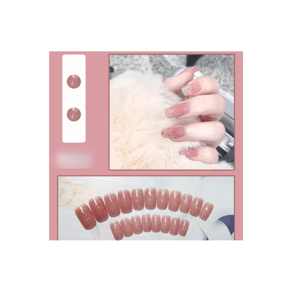 Artificial Nails Charming Pink Short Squoval Press on Nails Glitter Medium Square Detachable Finished Fingernails