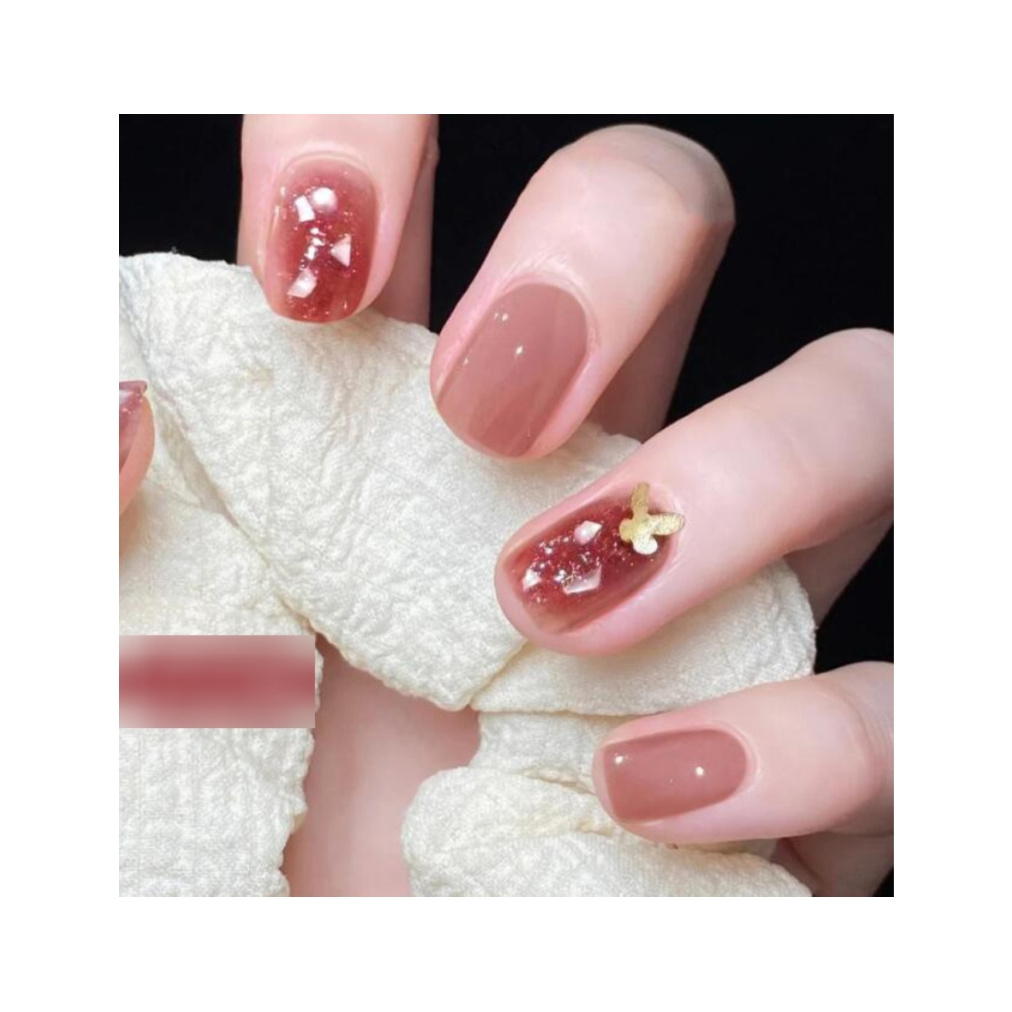 Artificial Nails Charming Pink Short Squoval Press on Nails Glitter Medium Square Detachable Finished Fingernails