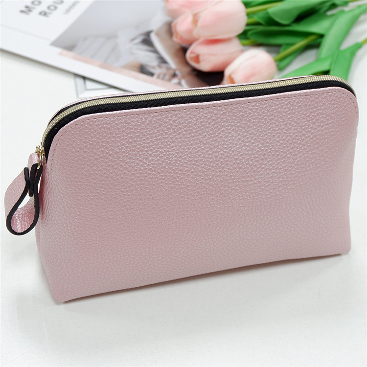 wedding bride bridesmaid zip leather pouch pu makeup amenity bag women clutch classic shell shape plain travel cosmetic bag