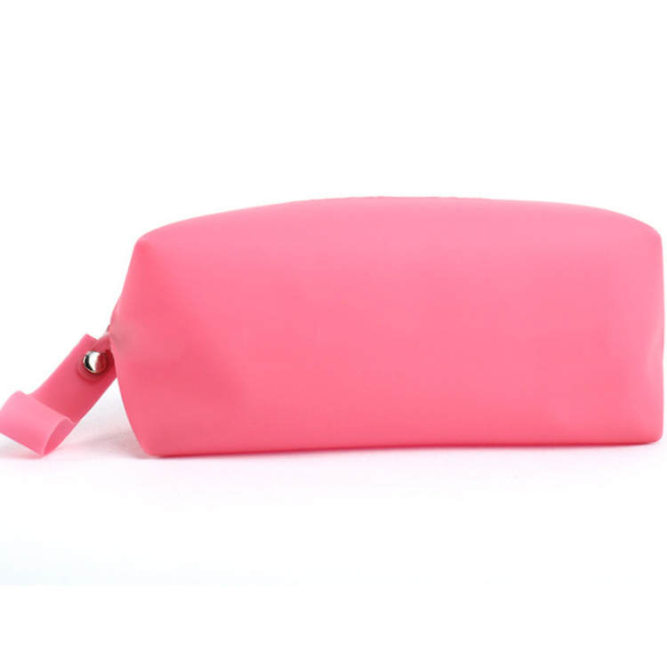 custom logo travel zipper pouch trousse de maquillage pink beauty makeup storage organizer silicone cosmetic bag with handle