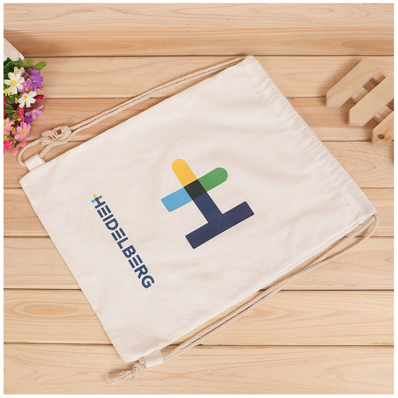 custom logo eco-friendly organic cotton draw string gift bag canvas laundry basket promotional drawstring backpack