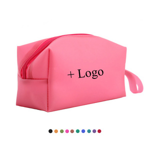 custom logo travel zipper pouch trousse de maquillage pink beauty makeup storage organizer silicone cosmetic bag with handle