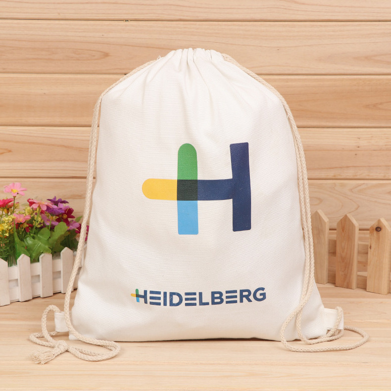 custom logo eco-friendly organic cotton draw string gift bag canvas laundry basket promotional drawstring backpack