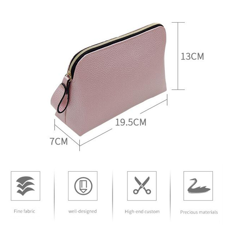 wedding bride bridesmaid zip leather pouch pu makeup amenity bag women clutch classic shell shape plain travel cosmetic bag