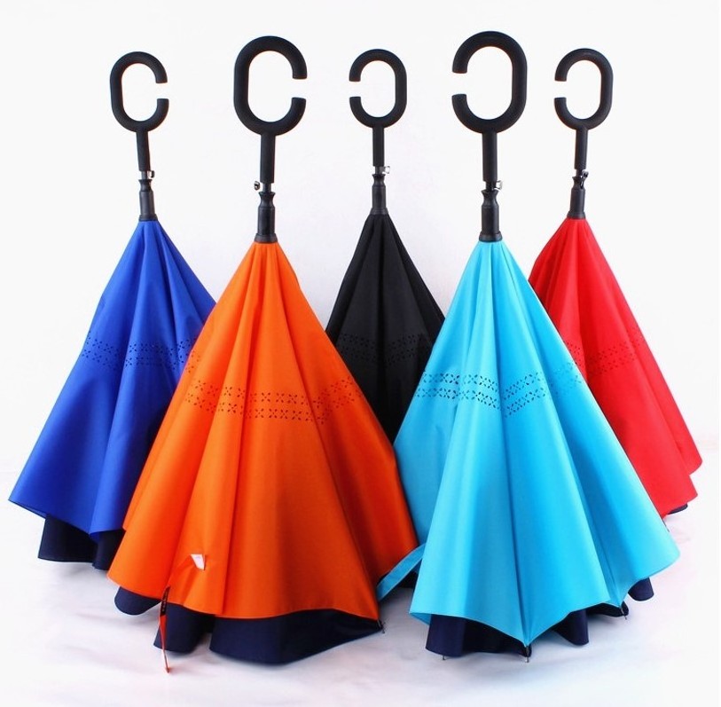 Automatic Car Outdoor Double Layer Windproof Folding Reverse Inverted Umbrella With C Handle