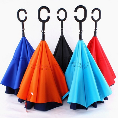 Automatic Car Outdoor Double Layer Windproof Folding Reverse Inverted Umbrella With C Handle