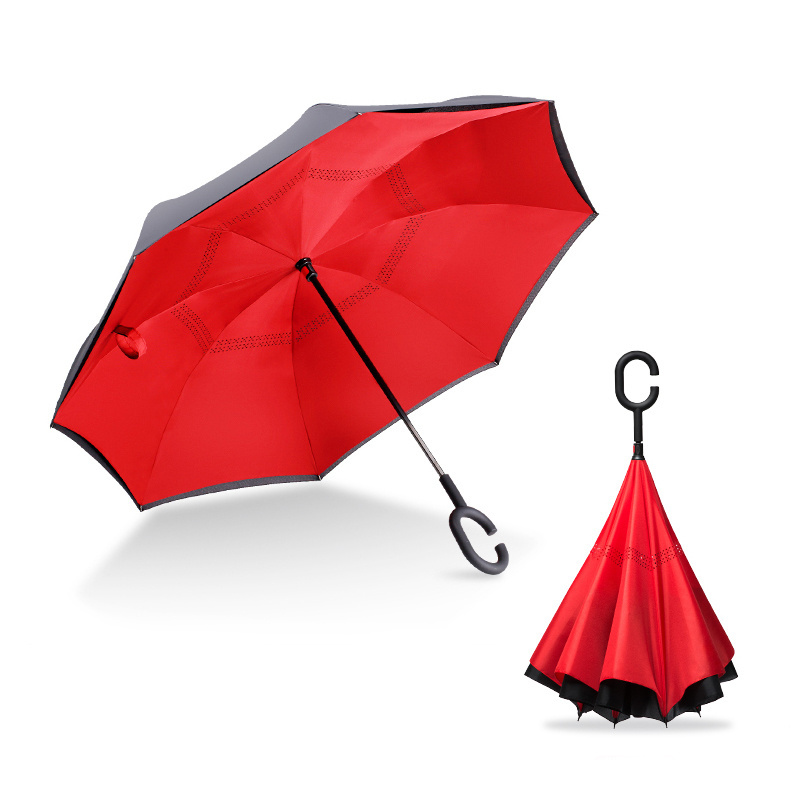 Automatic Car Outdoor Double Layer Windproof Folding Reverse Inverted Umbrella With C Handle