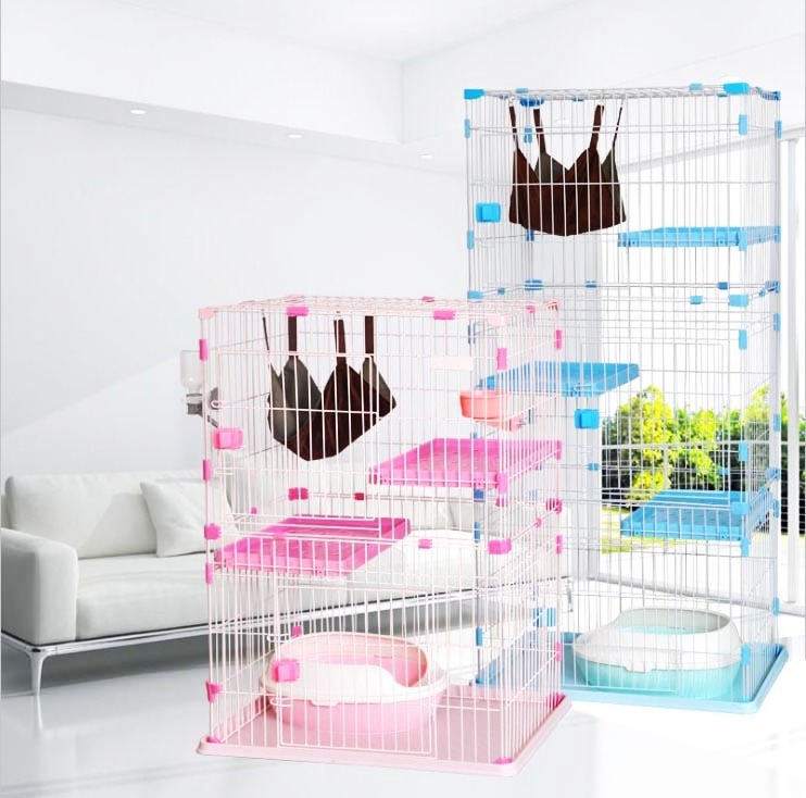 Wholesale good quality pink color folding metal cat cage pet cage