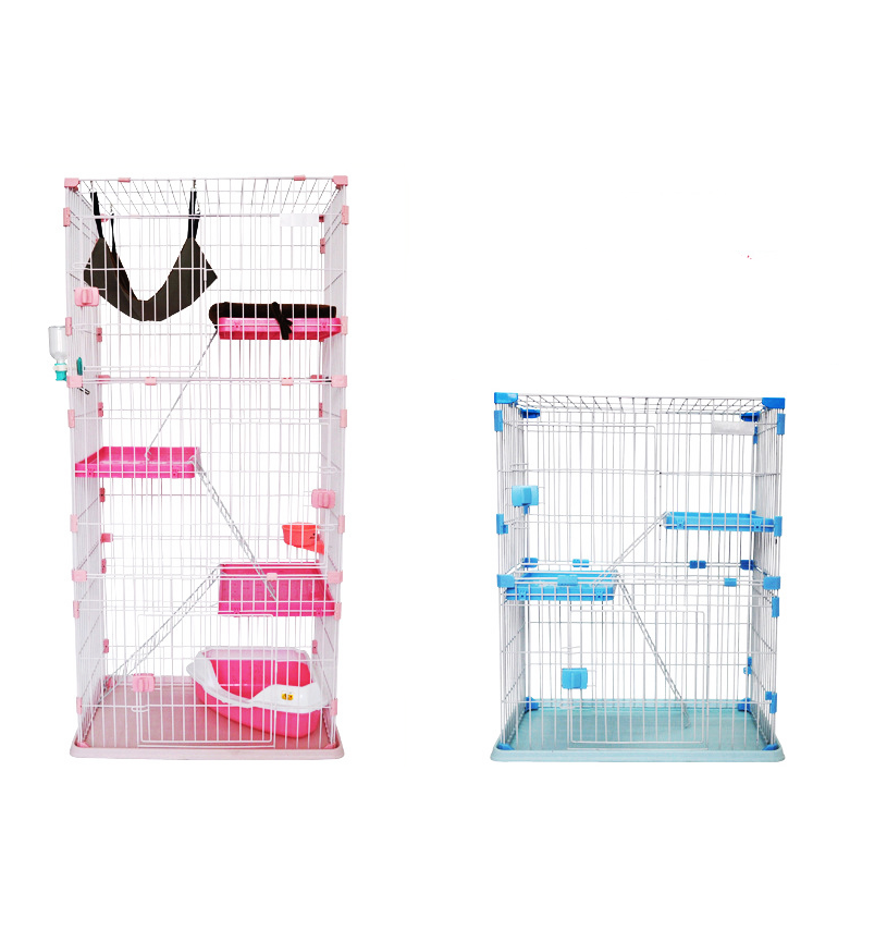 Wholesale good quality pink color folding metal cat cage pet cage