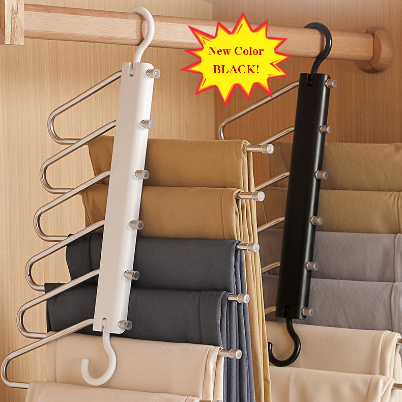 Magic Space Saving Pants Hangers Non-Slip Clothes Organizer 6 Layered Pants Rack for Scarf Jeans Trousers