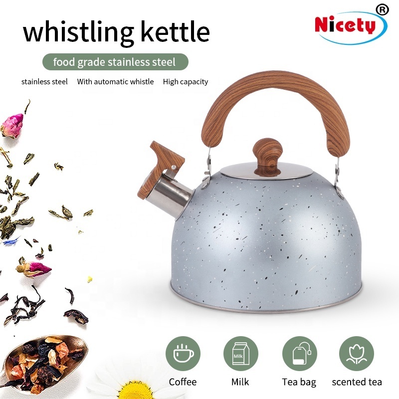 Nicety Customizable Stainless Steel Whistling Tea Kettle with Cool Grip Handle Modern Whistling Tea Pot for Stovetop