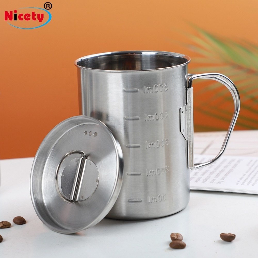 Nicety 12oz stainless steel outdoor cup camping travelling Light Mug with food grade folding handle and lids