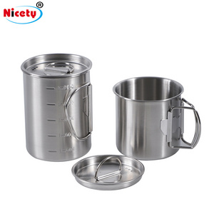 Nicety 12oz stainless steel outdoor cup camping travelling Light Mug with food grade folding handle and lids