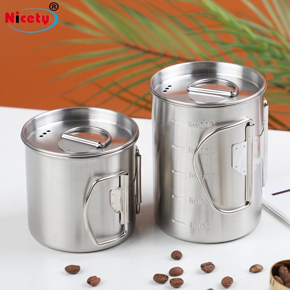 Nicety 12oz stainless steel outdoor cup camping travelling Light Mug with food grade folding handle and lids