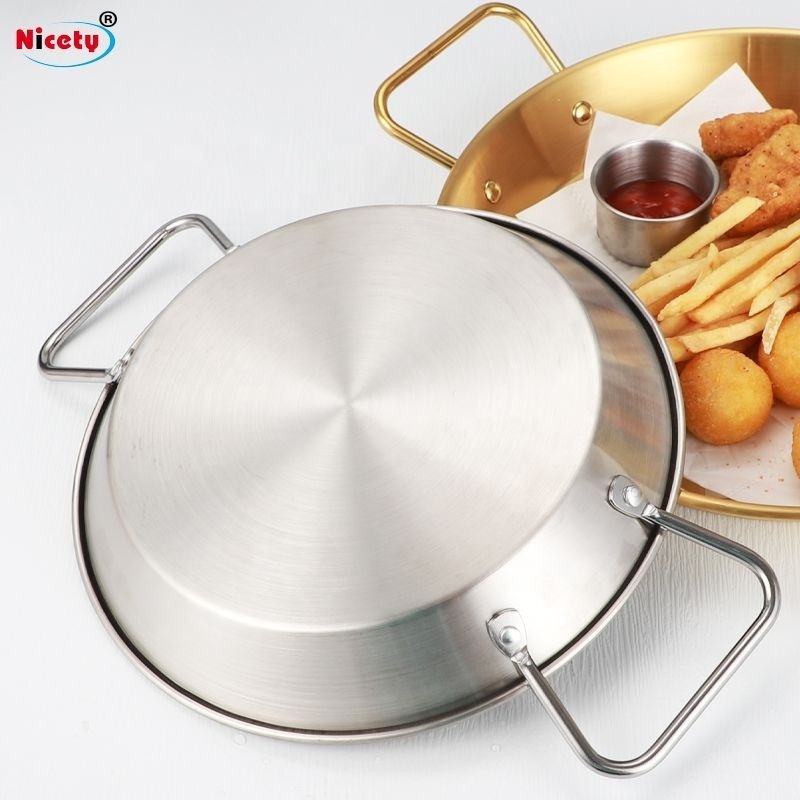 Nicety Spanish Stainless Steel Paella Pan Seafood Frying Pan with Double Handle Kitchen Restaurant Various Sizes Frying Pan