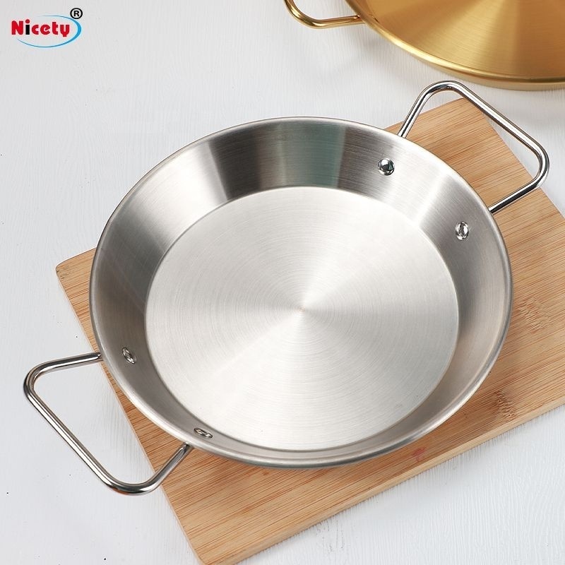 Nicety Spanish Stainless Steel Paella Pan Seafood Frying Pan with Double Handle Kitchen Restaurant Various Sizes Frying Pan