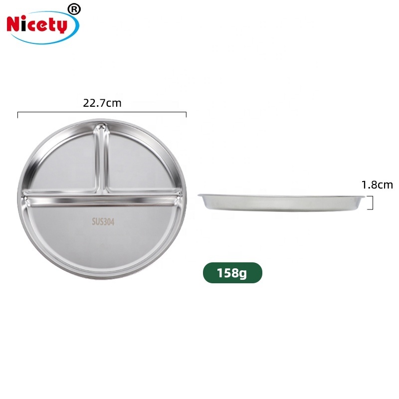 Hot Sales 3 Compartment Dinner Plate Stainless Steel 304 Dinner Plate for Reducing Fat Plate