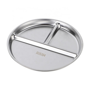 Hot Sales 3 Compartment Dinner Plate Stainless Steel 304 Dinner Plate for Reducing Fat Plate