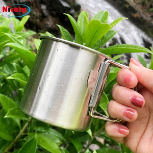 Outdoor 260/350ml Stainless steel mountain camping drinking cup for hiking portable beer cup with collapsible handle